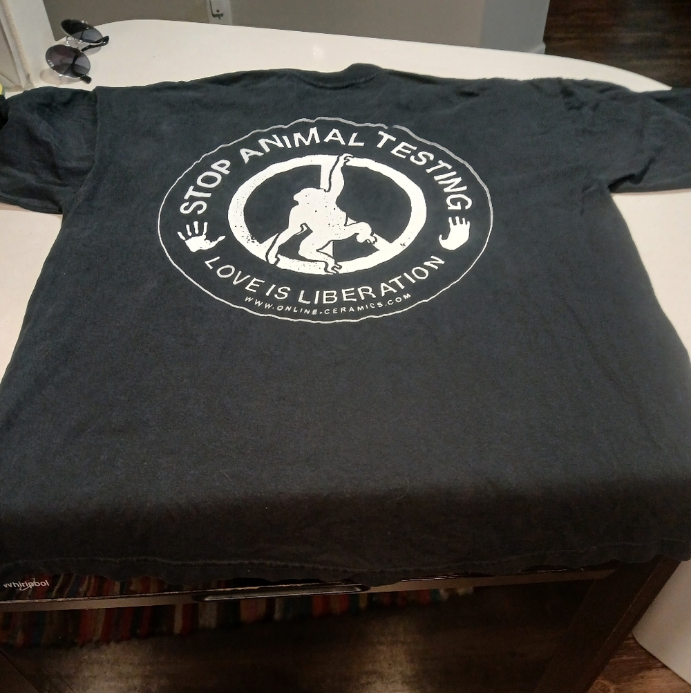 Online Ceramics Large T-Shirt: Stop Animal Testing